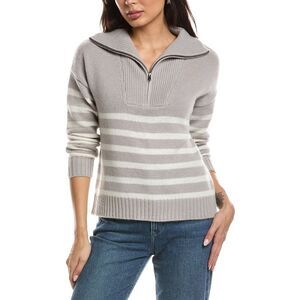 The Cashmere Project Womens  Striped Quarter Zip Mock Neck 100% Cashmere